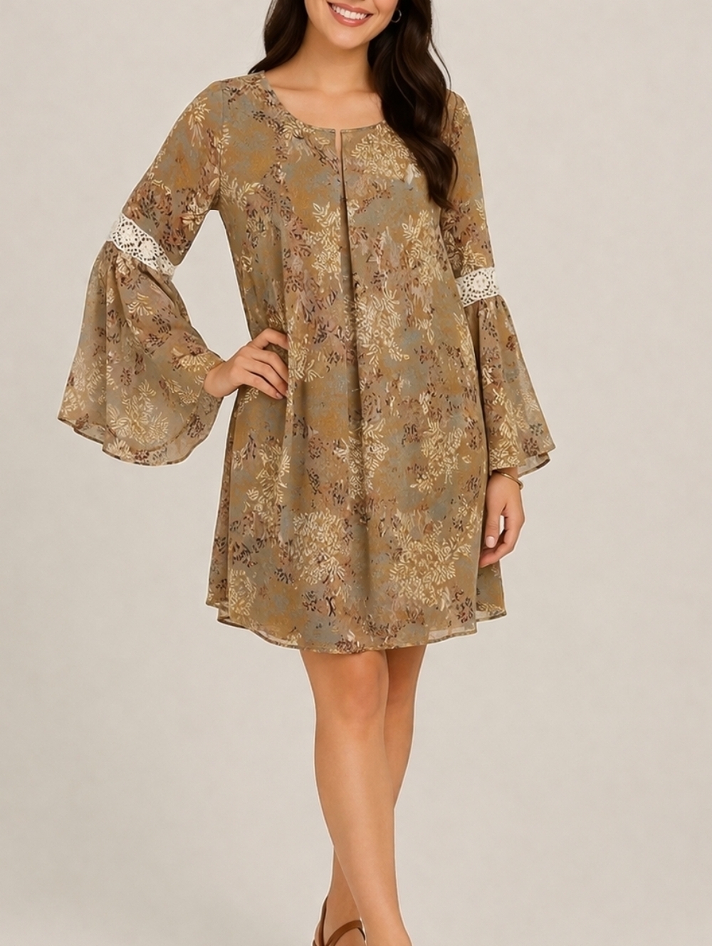 BLISS COUTURE Floral Flare Sleeve Lace Coquette Boho Jumper Mini Festival Dress